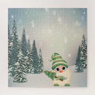 Puzzle Paisaje Invernal, Gnomo, Pino, Bosque, Nieve