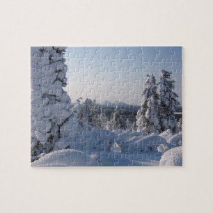 Puzzle Paisaje invernal nevado con abetos