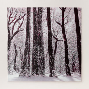 PUZZLE PAISAJE INVERNAL NEVADO DE BOSQUES DE MADERA
