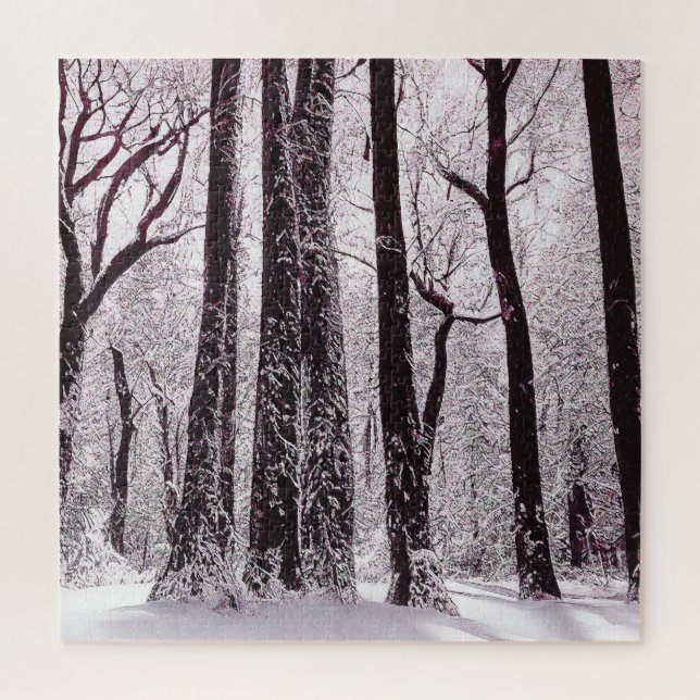 PUZZLE PAISAJE INVERNAL NEVADO DE BOSQUES DE MADERA (Vertical)