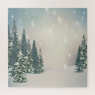 Puzzle Paisaje Invernal, Pinos, Bosque, Nieve