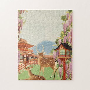 Puzzle Paisaje JAPONÉS   ciervo sagrado de Nara   templo