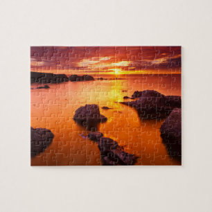 Puzzle Paisaje marino naranja, puesta de sol, California