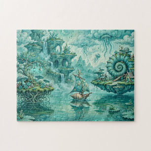 Puzzle Paisaje marino surreal de ensueño en verde cian