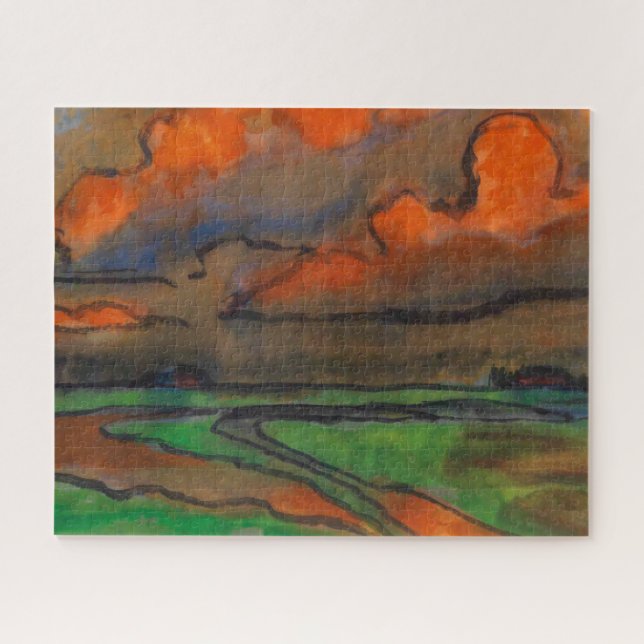 Puzzle Paisaje Marsh Bajo Nubes Rojas | Emil Nolde | (Horizontal)