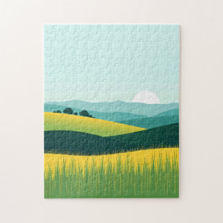 Puzzle Paisaje minimalista de colinas y hierba con gradie