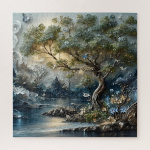 Puzzle Paisaje Místico del Lago del Bosque Encantado