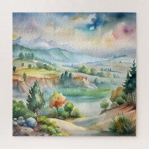 Paisaje montañoso acuarela