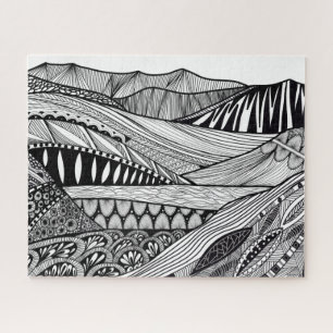 Puzzle Paisaje montañoso color zen doodle en