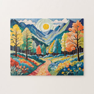 Puzzle Paisaje montañoso de otoño con sendero