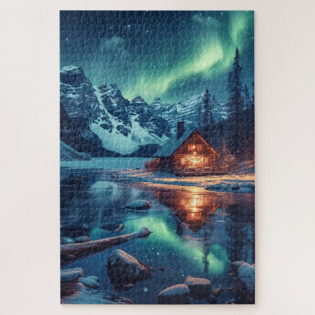 Puzzle Paisaje natural nocturno nórdico Aurora Borealis (Vertical)