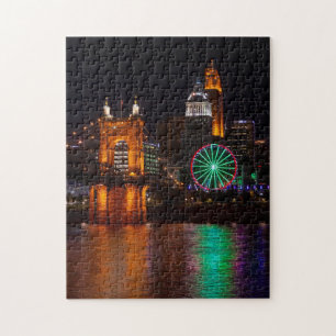 Puzzle Paisaje nocturno del puente Cincinnati Roebling