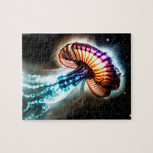 Puzzle Paisaje oceánico de peces de neón rosa cósmico (Horizontal)