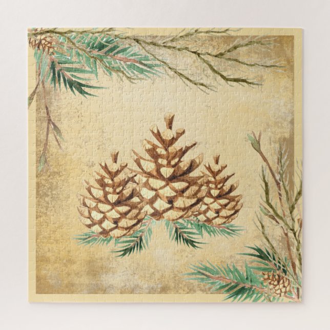 Puzzle Paisaje Pinecone Vintage Elegante vacaciones de ve (Vertical)
