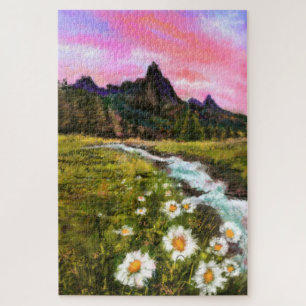 Puzzle Paisaje primaveral - Pintura de arte original flor