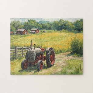 Puzzle Paisaje rural y tractor antiguo