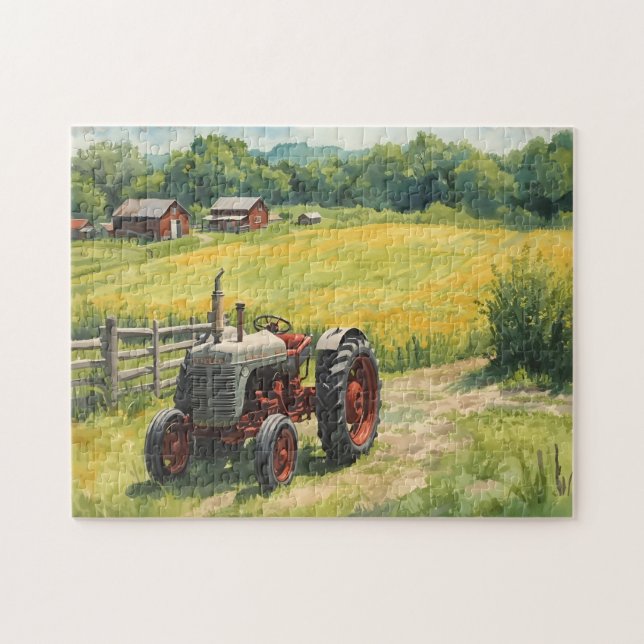 Puzzle Paisaje rural y tractor antiguo (Horizontal)