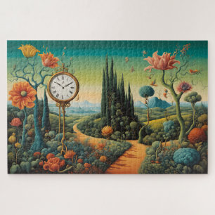 Puzzle Paisaje surrealista con reloj y cipreses