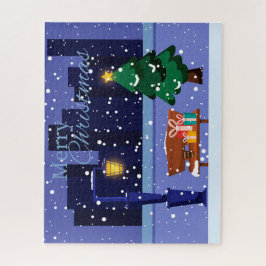 Puzzle Paisaje urbano con lámpara de calle, árbol y gif