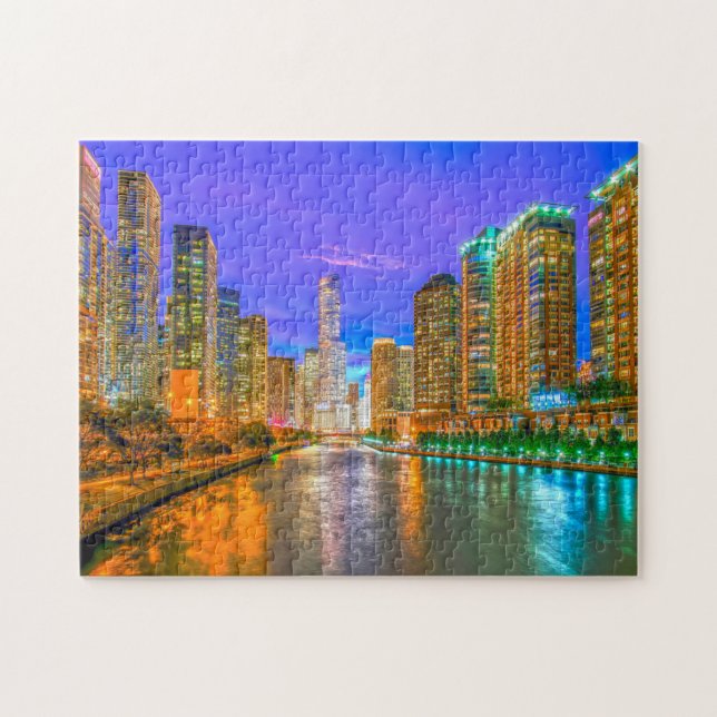 Puzzle Paisaje urbano de Chicago Illinois. (Horizontal)