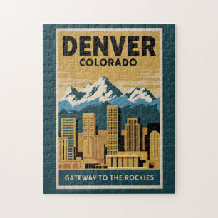 Puzzle Paisaje urbano de Denver Colorado Arte de viaje Vi