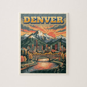 Puzzle Paisaje urbano de Denver Colorado Viaje Vintage