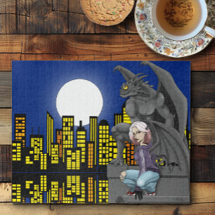 Puzzle Paisaje urbano de fantasía urbana con gárgola