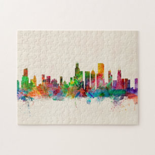 Puzzle Paisaje urbano del horizonte de Chicago Illinois
