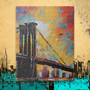 Puzzle Paisaje urbano del puente de Brooklyn en el atarde