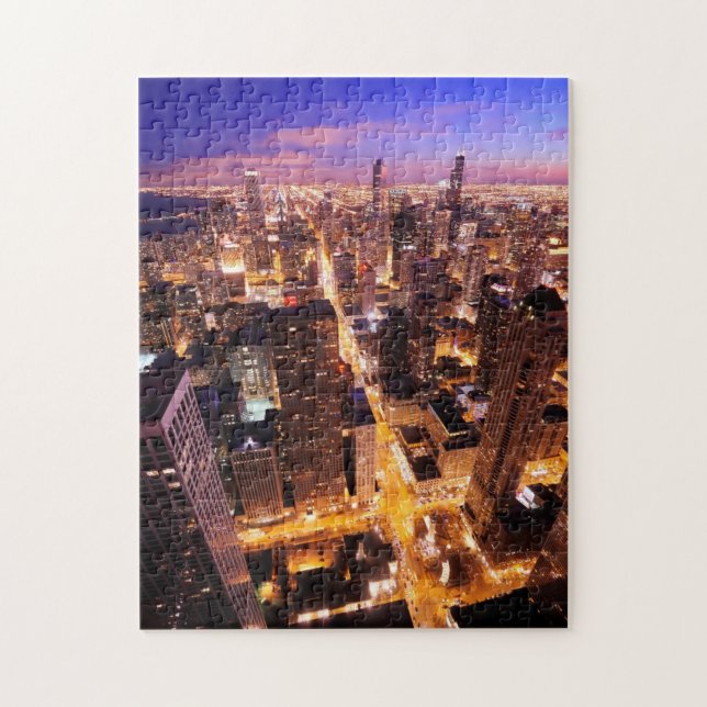 Puzzle Paisaje urbano en la noche de Chicago (Vertical)