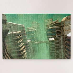 Puzzle Paisaje urbano megaciudad retrofuturista