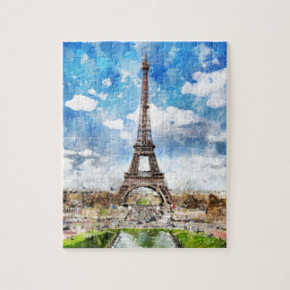 Puzzle Paisaje urbano París, Eiffel de la acuarela hacia