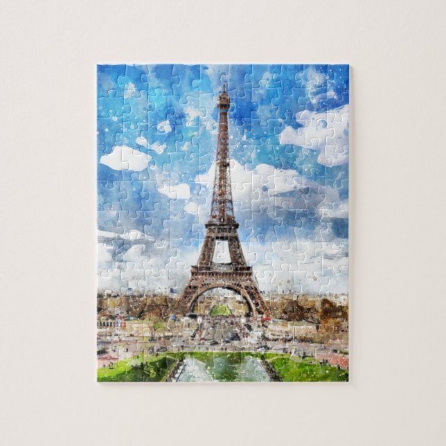 Puzzle Paisaje urbano París, Eiffel de la acuarela hacia (Vertical)