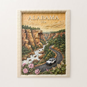 Puzzle Paisaje vintage de cañón fluvial en viaje por carr