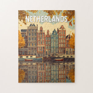 Puzzle Países Bajos Ilustración Viaje Arte Vintage