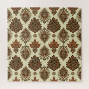 Puzzle Paisley floral, patrón de cosecha textil asiático.