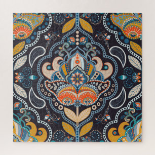 Puzzle Paisley Floral: Patrón indio oscuro