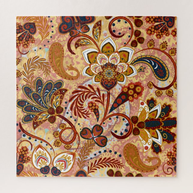 Puzzle Paisley indio: Marrón de cosecha floral (Vertical)