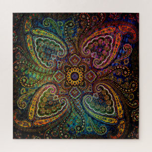 Puzzle Paisley Multicolor sobre Fondo Negro
