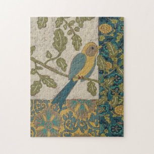 Puzzle Pájaro azul amarillo y Verde azulado encaramado en