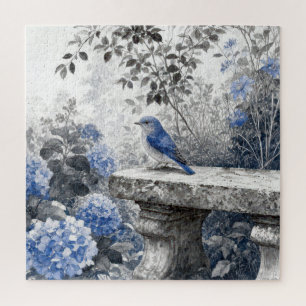 Puzzle Pájaro Azul de Tinta Sobre un Banco de Jardín de P