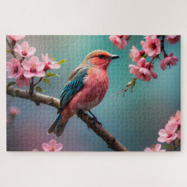 Puzzle Pájaro Azul Rosa con Flor de Cerezo