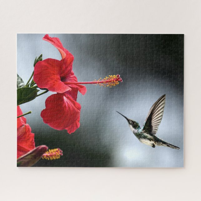 Puzzle Pájaro barniz y flor roja (Horizontal)