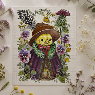 Puzzle Pájaro Caprichoso con Ropa Victoriana y Flor Silve