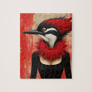 Puzzle Pájaro carpintero con fantasía de vestido negro