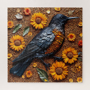 Puzzle Pájaro Colorido Arreglado con Girasoles
