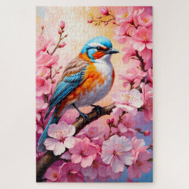 Puzzle Pájaro Colorido con Flor de Cerezo Rosa