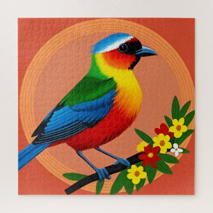 Puzzle Pájaro Colorido Posado Entre Flores Vibrantes