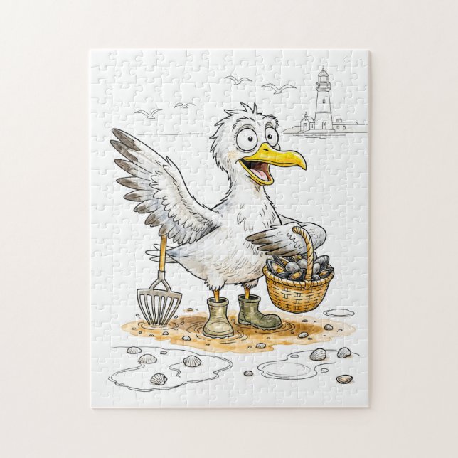Puzzle Pájaro Cómico Recolectando Conchas (Vertical)