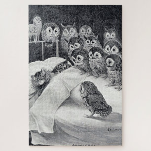 Puzzle Pájaro de búho gatos, Louis Wain